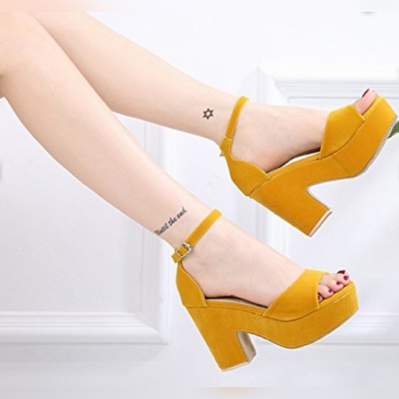 mustard platform heels